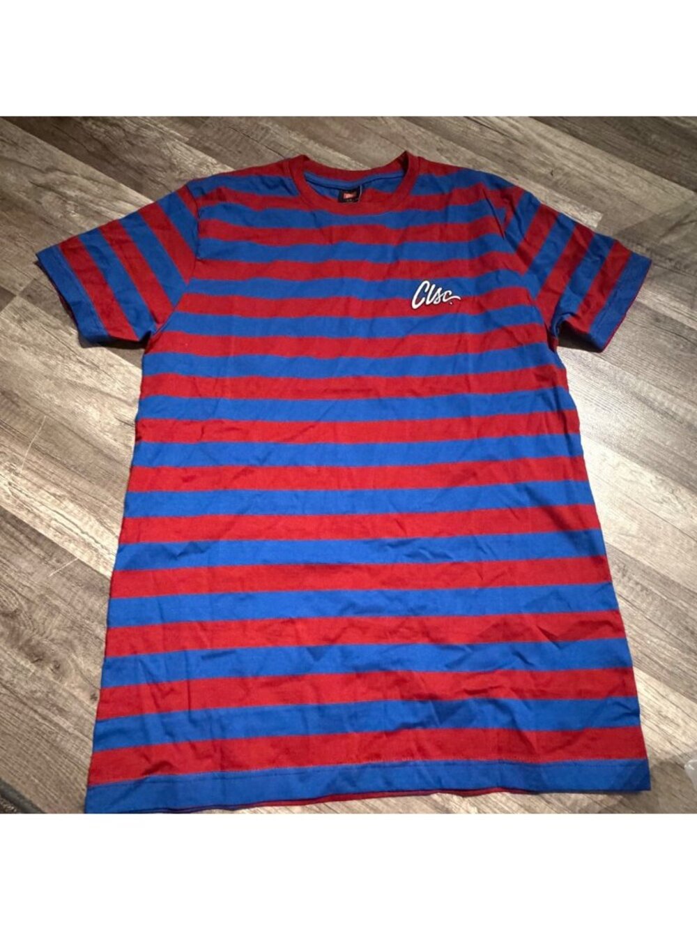 VIntage Clsc Red & Blue Striped Cotton T-Shirt Crewneck Large Casual